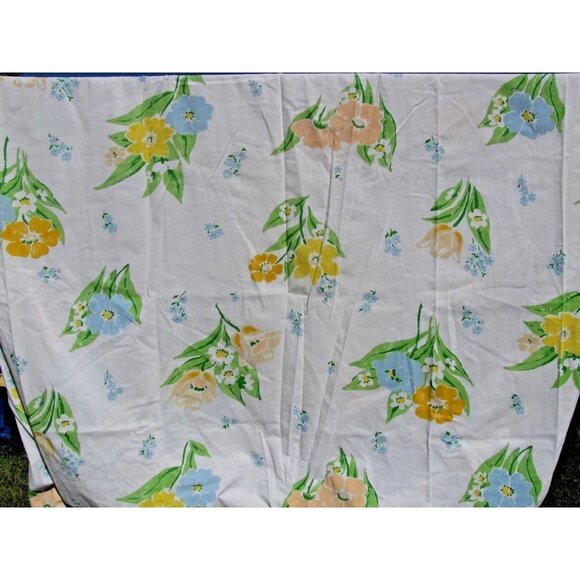 Vtg Floral Montgomery Ward Muslin Twin Flat Sheet & Fitted Set 2pc No Case - Picture 4 of 7